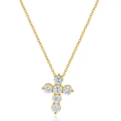 18 Karat Yellow Gold Diamond Cross Pendant Necklace