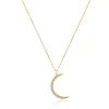 14 Karat Yellow Gold Diamond Crescent Moon Necklace