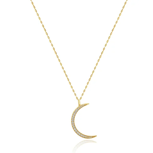 14 Karat Yellow Gold Diamond Crescent Moon Necklace