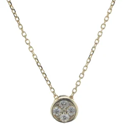 14 Karat Yellow Gold Diamond Bezel Cluster Necklace