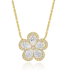 18 Karat Yellow Gold Diamond Flower Necklace