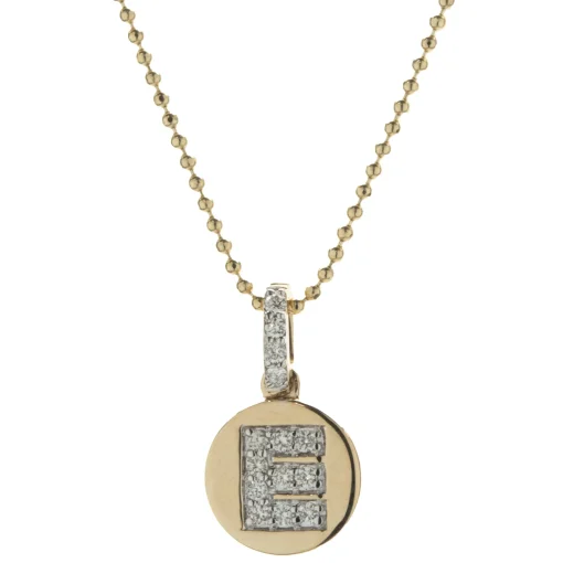 14 Karat Yellow Gold Diamond E Necklace