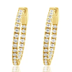 14 Karat Yellow Gold Diamond Inside Outside Hoop Earrings