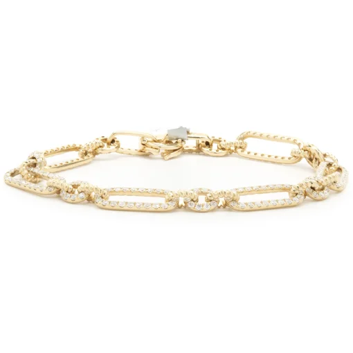 14 Karat Yellow Gold Diamond Oval Link Bracelet