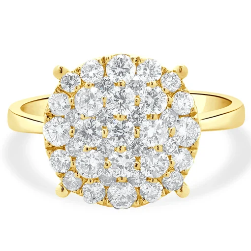 14 Karat Yellow Gold Diamond Cluster Engagement Ring