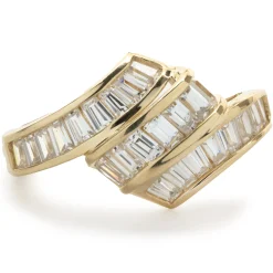 14 Karat Yellow Gold Diamond Baguette Waterfall Ring
