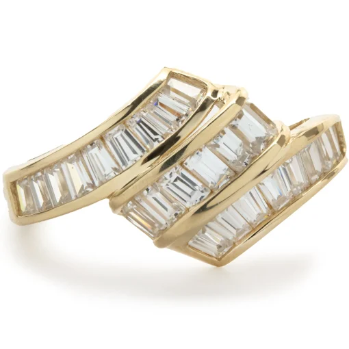 14 Karat Yellow Gold Diamond Baguette Waterfall Ring