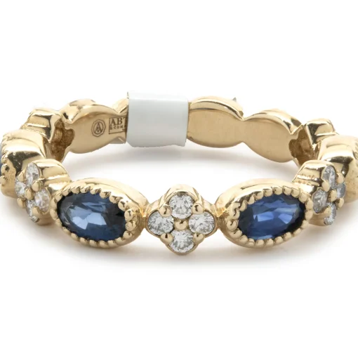 14 Karat Yellow Gold Diamond and Sapphire Star Band