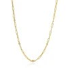 14 Karat Yellow Gold Diamond Paperclip Station Necklace