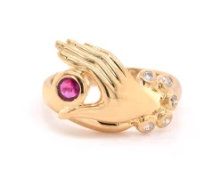 18 Karat Yellow Gold Diamond and Ruby Hand Ring