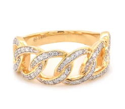 14 Karat Yellow Gold Diamond Circle Link Band