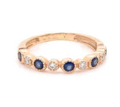 14 Karat Yellow Gold Diamond and Sapphire Band