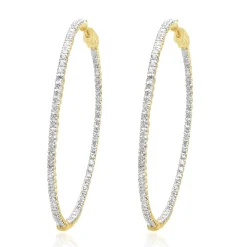 14 Karat Yellow Gold Diamond Inside Outside Hoop Earrings