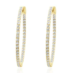 14 Karat Yellow Gold Diamond Inside Outside Hoop Earrings