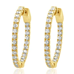 14 Karat Yellow Gold Diamond Inside Outside Hoop Earrings