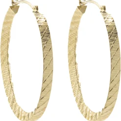 14 Karat Yellow Gold Diamond Cut Hoop Earrings