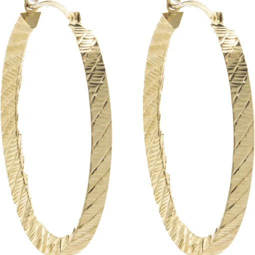 14 Karat Yellow Gold Diamond Cut Hoop Earrings