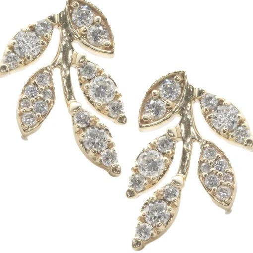 14 Karat Yellow Gold Diamond Floral Stud Earrings