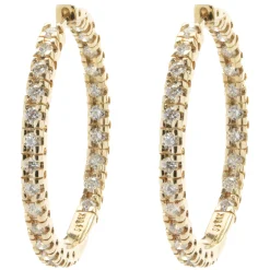 14 Karat Yellow Gold Diamond Inside Outside Hoop Earrings