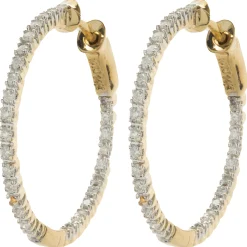 14 Karat Yellow Gold Diamond Inside Outside Hoop Earrings