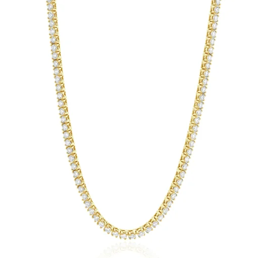 14 Karat Yellow Gold Diamond Inline Tennis Necklace