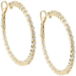 14 Karat Yellow Gold Diamond Inside Outside Hoop Earrings