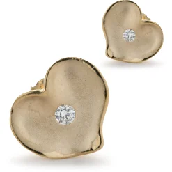 14 Karat Yellow Gold Diamond Heart Stud Earrings