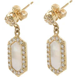 14 Karat Yellow Gold Diamond and Mother of Pearl Drop Earrings