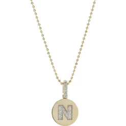 14 Karat Yellow Gold Diamond “N” Necklace