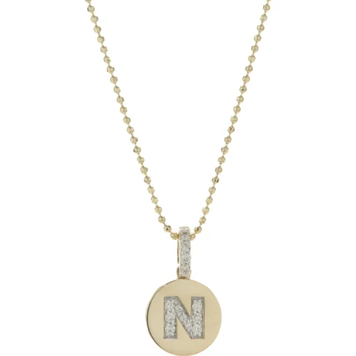 14 Karat Yellow Gold Diamond “N” Necklace