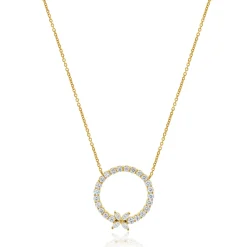14 Karat Yellow Gold Diamond Circle Necklace with Bow