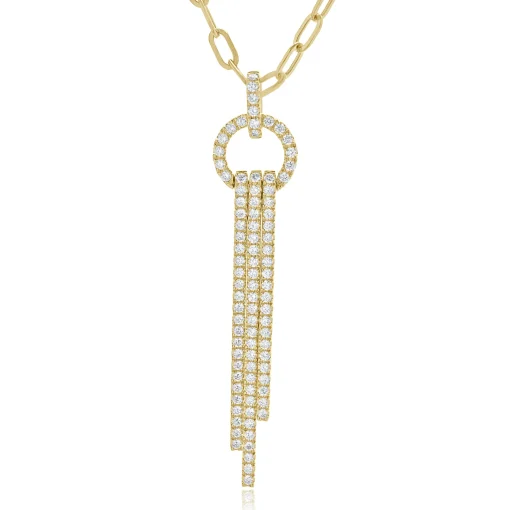 14 Karat Yellow Gold Diamond Three Row Lariat Necklace