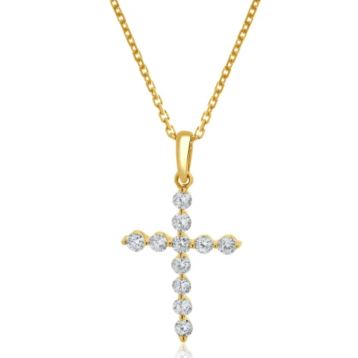 14 Karat Yellow Gold Diamond Cross Necklace