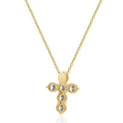 18 Karat Yellow Gold Diamond Cross Pendant Necklace