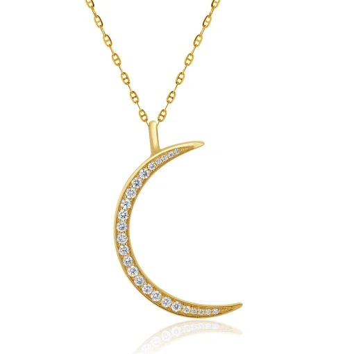 14 Karat Yellow Gold Diamond Crescent Moon Necklace