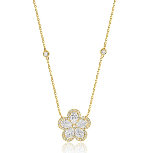 18 Karat Yellow Gold Diamond Flower Necklace