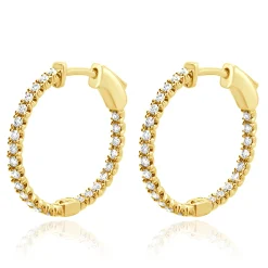 14 Karat Yellow Gold Diamond Inside Outside Hoop Earrings