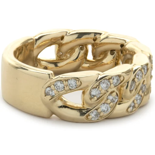 14 Karat Yellow Gold Diamond Cuban Link Ring