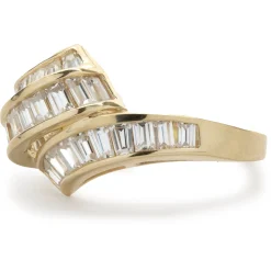 14 Karat Yellow Gold Diamond Baguette Waterfall Ring