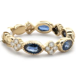 14 Karat Yellow Gold Diamond and Sapphire Star Band