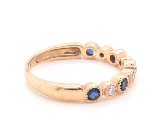 14 Karat Yellow Gold Diamond and Sapphire Band