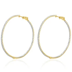 14 Karat Yellow Gold Diamond Inside Outside Hoop Earrings