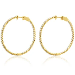 14 Karat Yellow Gold Diamond Inside Outside Hoop Earrings