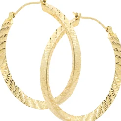 14 Karat Yellow Gold Diamond Cut Hoop Earrings