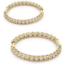 14 Karat Yellow Gold Diamond Inside Outside Hoop Earrings