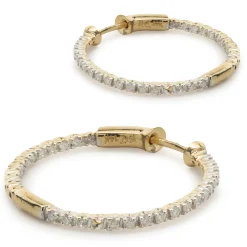 14 Karat Yellow Gold Diamond Inside Outside Hoop Earrings