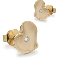 14 Karat Yellow Gold Diamond Heart Stud Earrings
