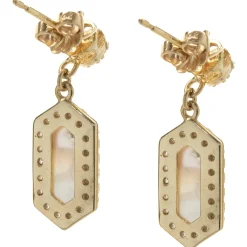 14 Karat Yellow Gold Diamond and Mother of Pearl Drop Earrings