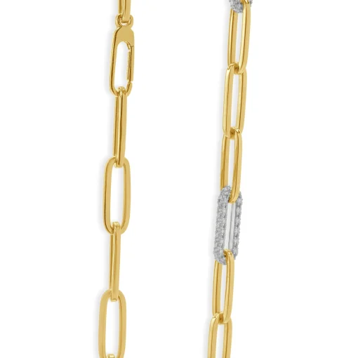 14 Karat Yellow Gold Diamond Paperclip Necklace