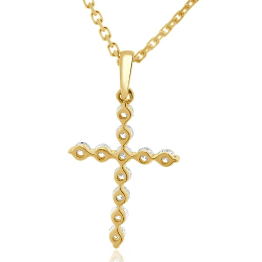 14 Karat Yellow Gold Diamond Cross Necklace